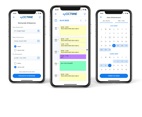 myoctime application mobile planning employés